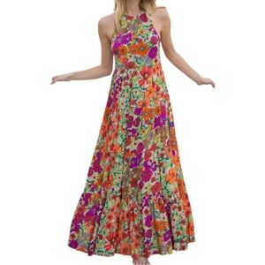 NATURAL LIFE Floral Maxi Dress - Orange and Purple